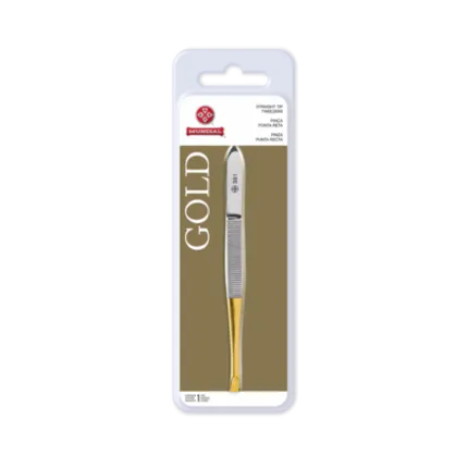 Pinça Gold ponta reta Mundial Dourada Aço Inoxidável