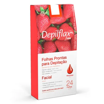 Folhas Prontas Faciais Depilflax Morango C/ 24 Unidades