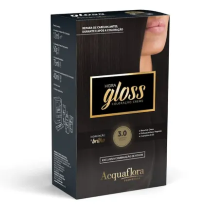 Coloração Permanente 3.0 Castanho Escuro Hidra Gloss Acquaflora