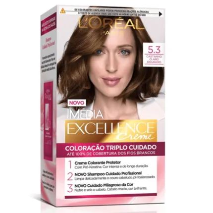 Coloração Permanente 5.3 Castanho Claro Dourado Imédia Excellence L'oreal Paris