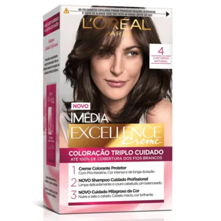 Coloração Permanente 4.0 Castanho Natural Imédia Excellence L'oreal