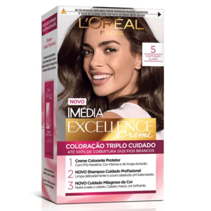 Coloração Permanente 5.0 Castanho Claro Imédia Excellence L'oreal Paris