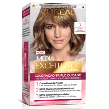Coloração Permanente 7.0 Loiro Natural Imédia Excellence L'oreal Paris