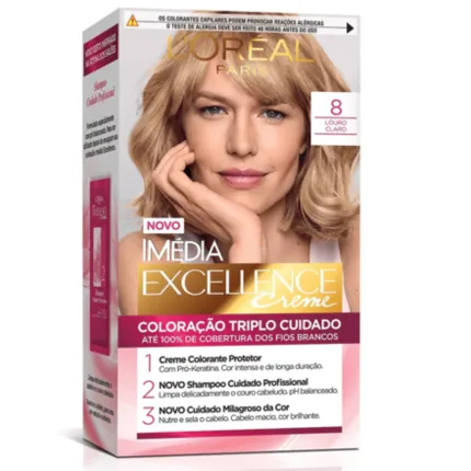Coloração Permanente 8.0 Loiro Claro Imédia Excellence L'oreal Paris