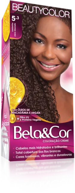 Coloração Permanente 5.3 Castanho Claro Dourado Bela&Cor Beautycolor