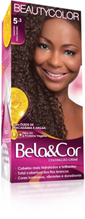 Coloração Permanente 5.3 Castanho Claro Dourado Bela&Cor Beautycolor