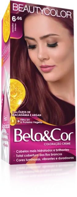 Coloração Permanente 6.66 Vermelho Intenso Bela&Cor Beautycolor