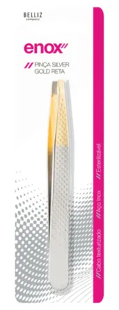 Pinça Silver Gold Ponta Reta Aço Inox Enox