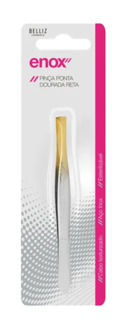 Pinça Ponta Dourada Reta Aço Inox Enox