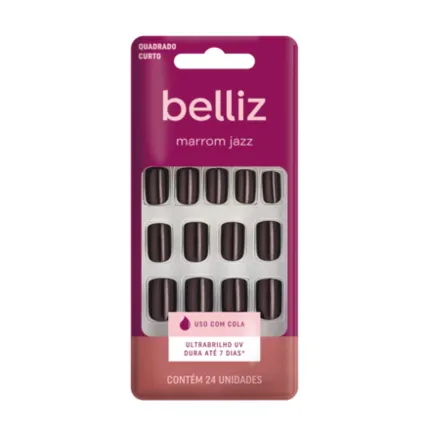 Unhas Postiças Marrom Jazz Quadrado Curto Uso com Cola Belliz