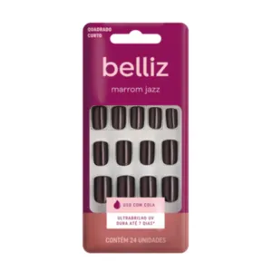 Unhas Postiças Marrom Jazz Quadrado Curto Uso com Cola Belliz