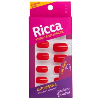 Unhas Postiças Vermelho Paixão Autoadesiva Ricca