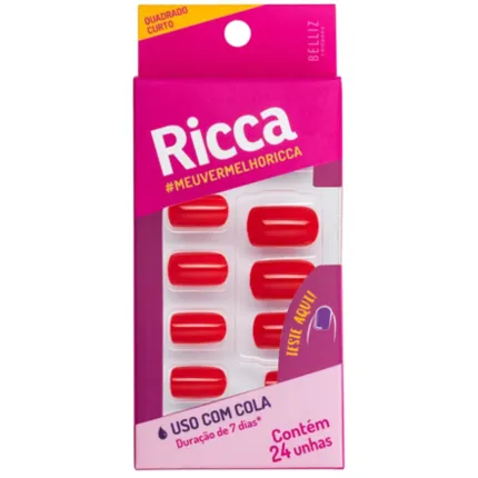 Unhas Postiças Vermelho Paixão Uso com Cola Ricca