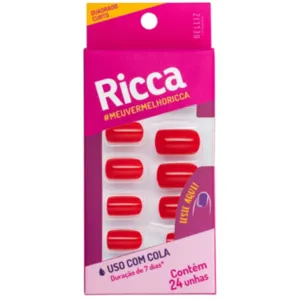 Unhas Postiças Vermelho Paixão Uso com Cola Ricca