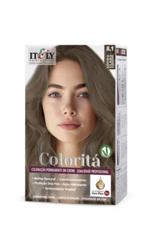 Coloração Permanente Coloritá Itely 8.1 Louro Claro Acinzentado