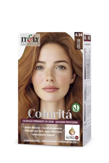 Coloração Permanente Coloritá Itely 8.34 Louro Claro Dourado Cobre