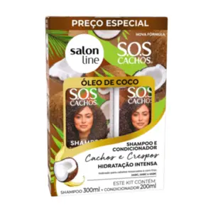Kit Shampoo 300ml + Condicionador 200ml SOS Cachos Óleo de Coco Salon Line