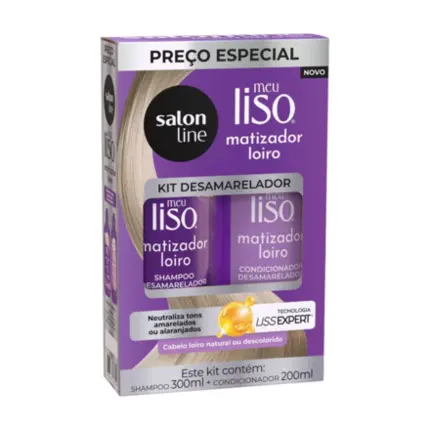 Kit Shampoo 300ml + Condicionador 200ml Meu Liso Matizador Loiro Salon Line