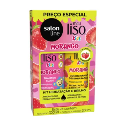 Kit Shampoo 300ml e Condicionador 200ml Morango Meu Liso Kids Salon Line