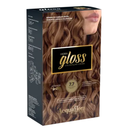 Coloração Permanente 7.7 Louro Natural Marrom Hidra Gloss Acquaflora