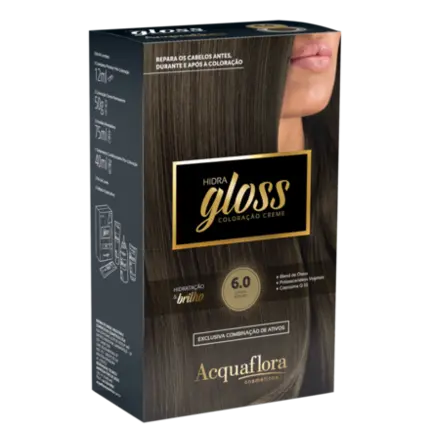 Coloração Permanente 6.0 Louro Escuro Hidra Gloss Acquaflora