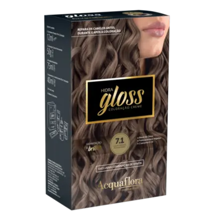Coloração Permanente 7.1 Louro Natural Acinzentado Hidra Gloss Acquaflora